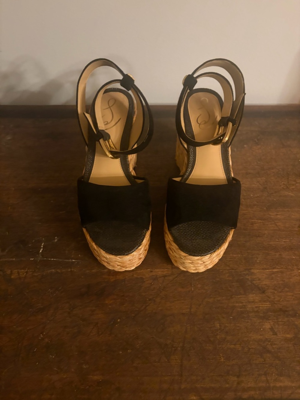 Sam Edelman Espadrille Wedge Sandals Black Raffia Platform Size 6 Summer Staple - Picture 5 of 10